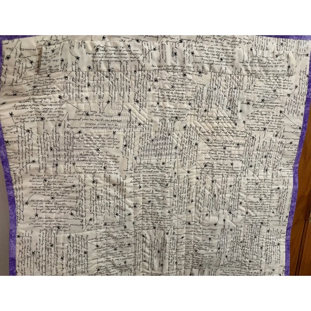 Handmade Halloween Quilt Wall Hanging Bat Moon Castle Cat Raven Script Fabric